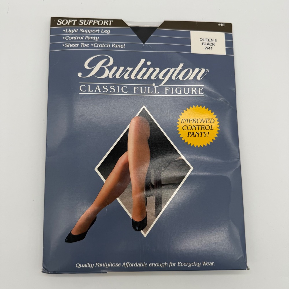 Vintage Burlington Classic Full Figure Pantyhose Black Queen 3 W41